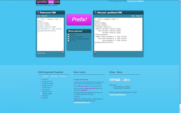 prefixMyCSS - Prefix your CSS3 code. Instantly!