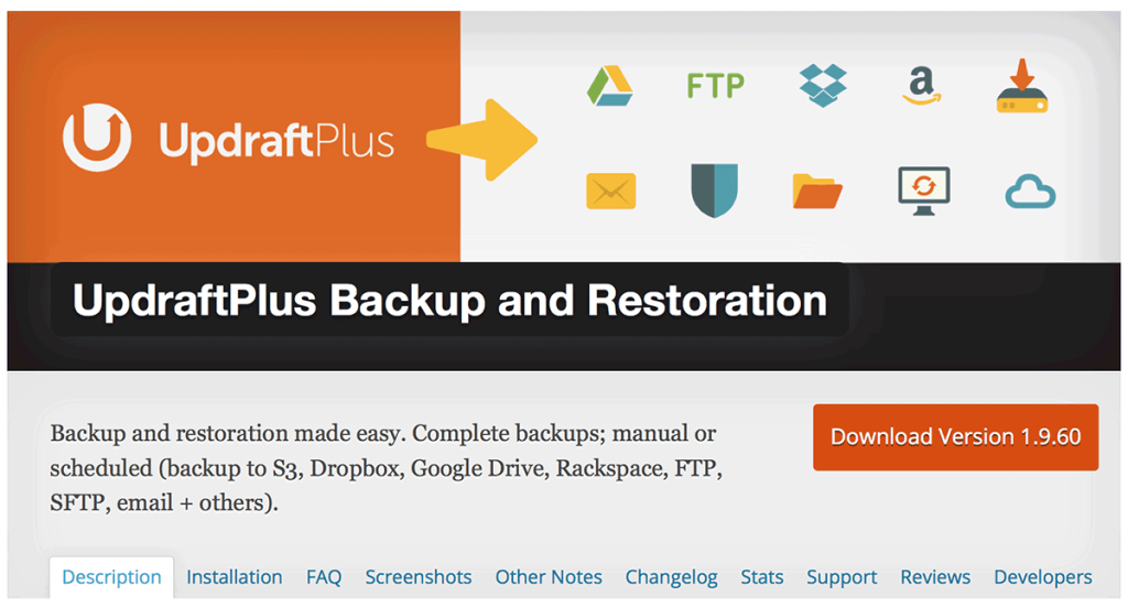 7. UpdraftPlus – WordPress Backup and Restoration