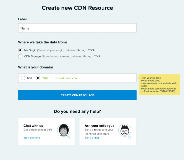 CDN77: Create new CDN Resource